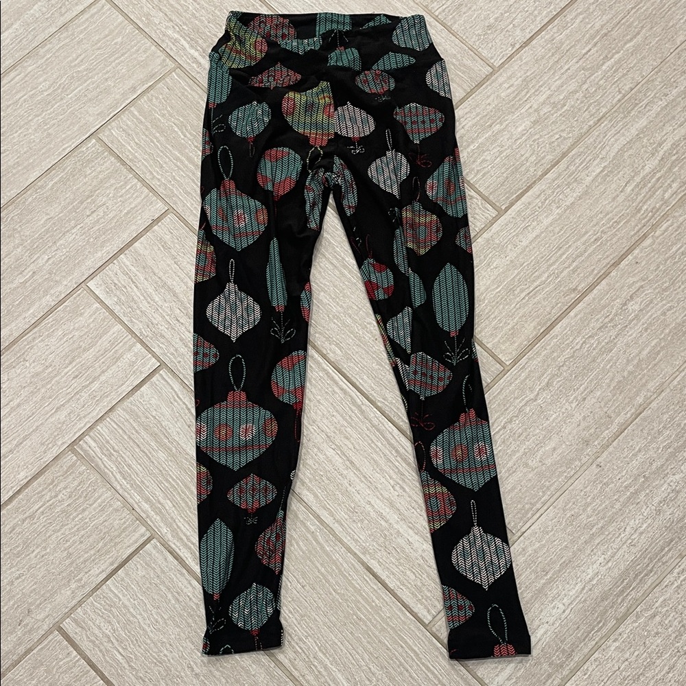 LuLaRoe Leggings with Black and Teal Christmas Bulb Pattern